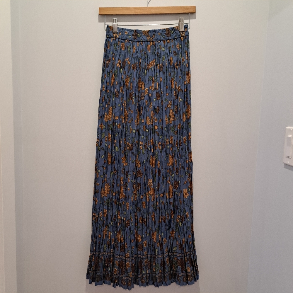 Vintage Blue Floral Broomstick Maxi 90s Boho Granola Cottage Grunge Skirt Small